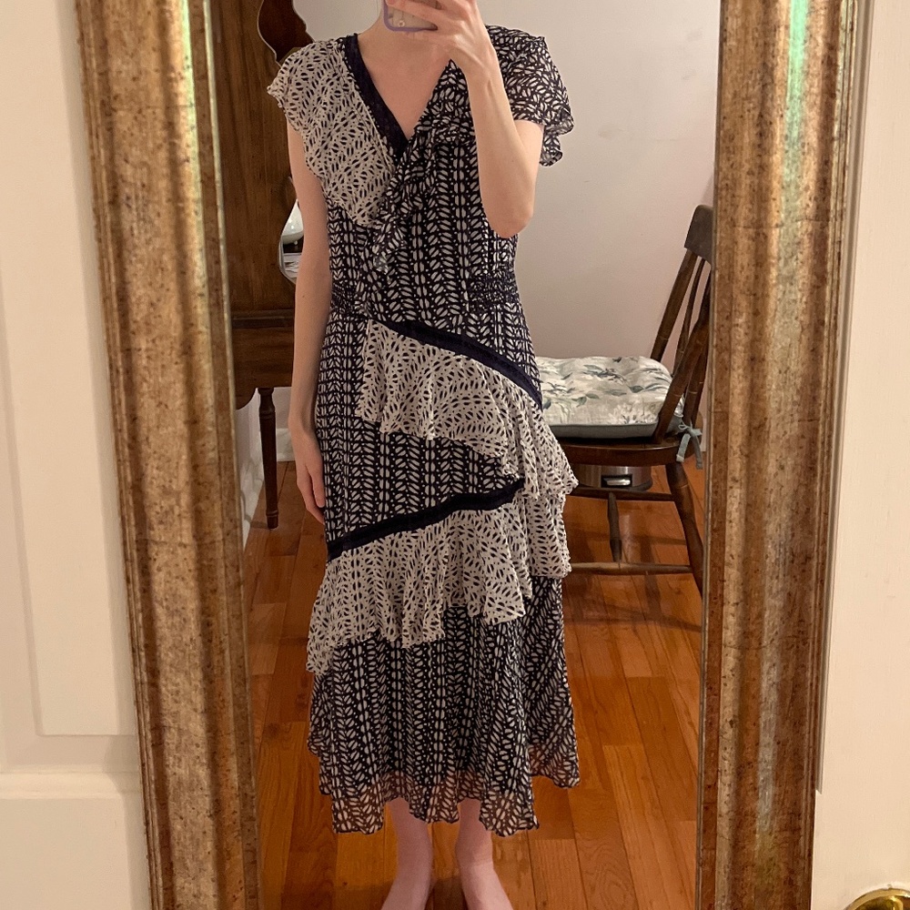 CONSIGNED Tanya Taylor Ikat Adelina Asymmetrical Maxi Dress